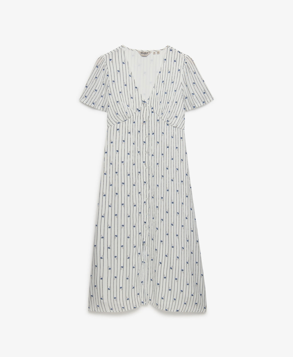 Printed Button Short Sleeve Midi Tea Dress