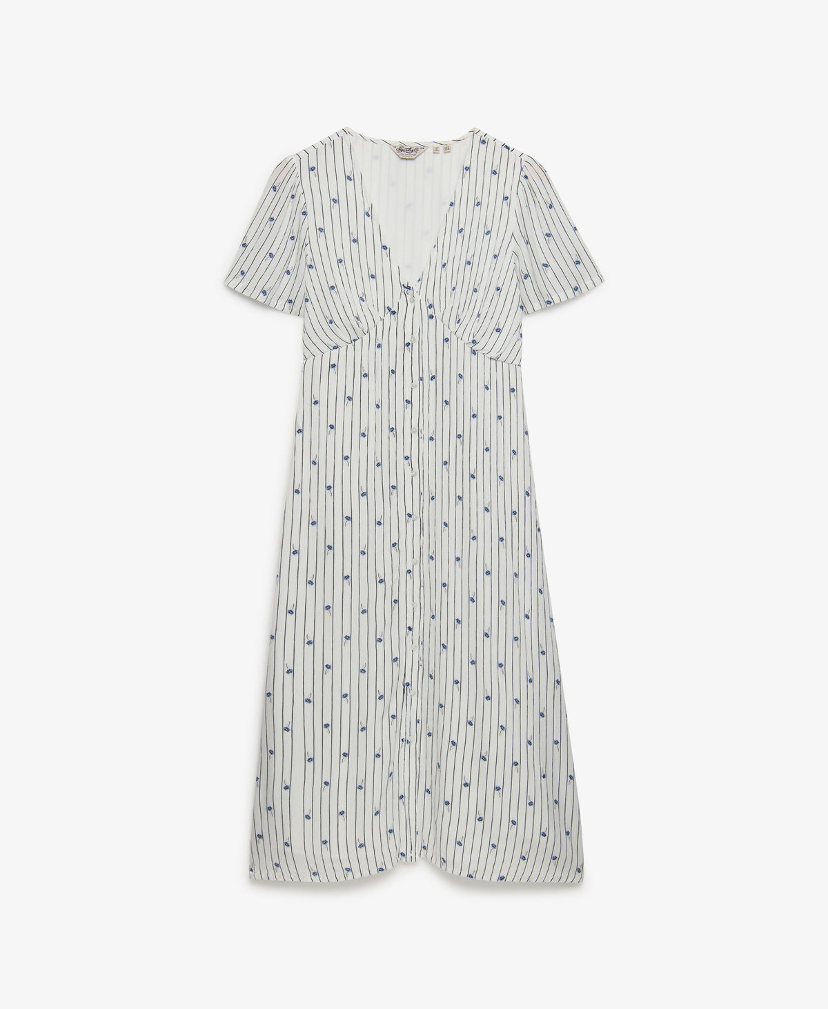 Printed Button Short Sleeve Midi Tea Dress