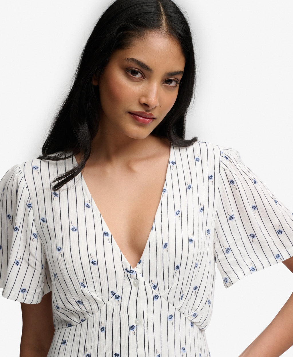 Printed Button Short Sleeve Midi Tea Dress