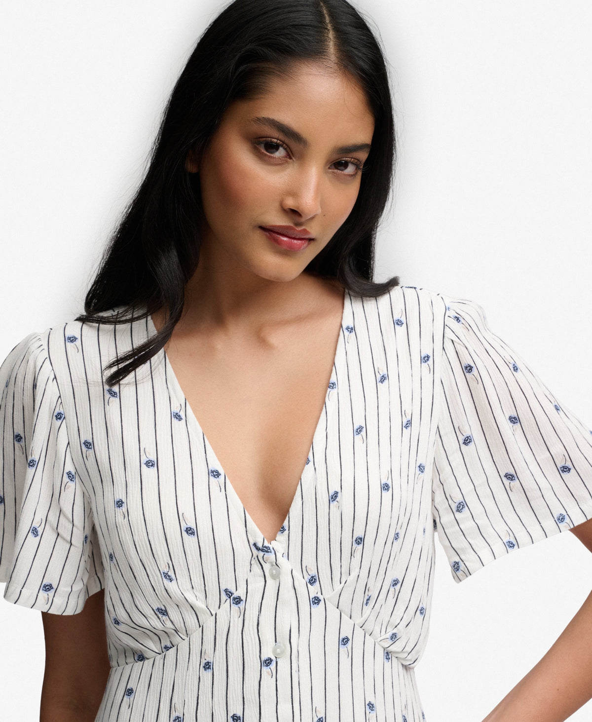 Printed Button Short Sleeve Midi Tea Dress