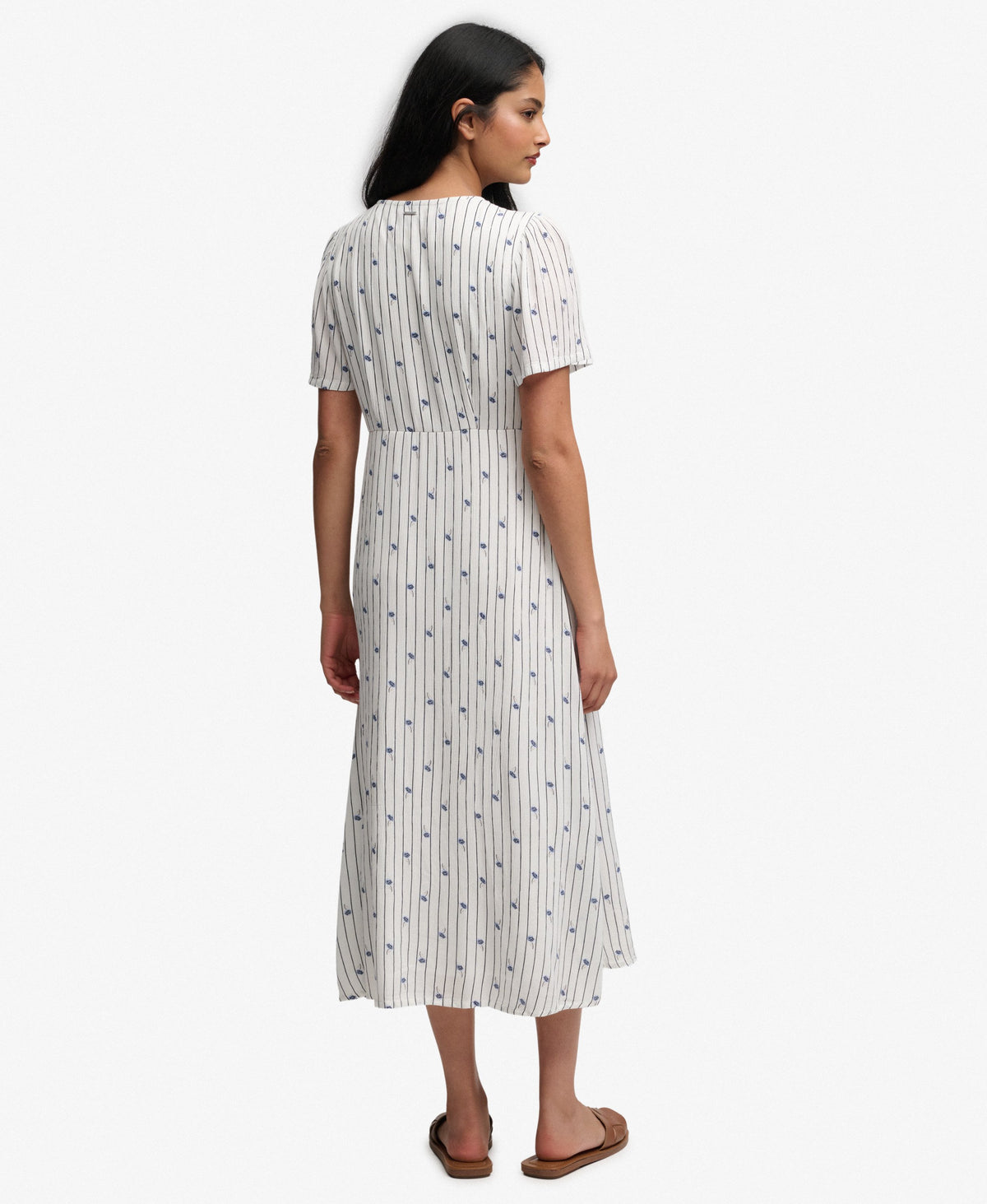 Printed Button Short Sleeve Midi Tea Dress