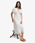 Printed Button Short Sleeve Midi Tea Dress