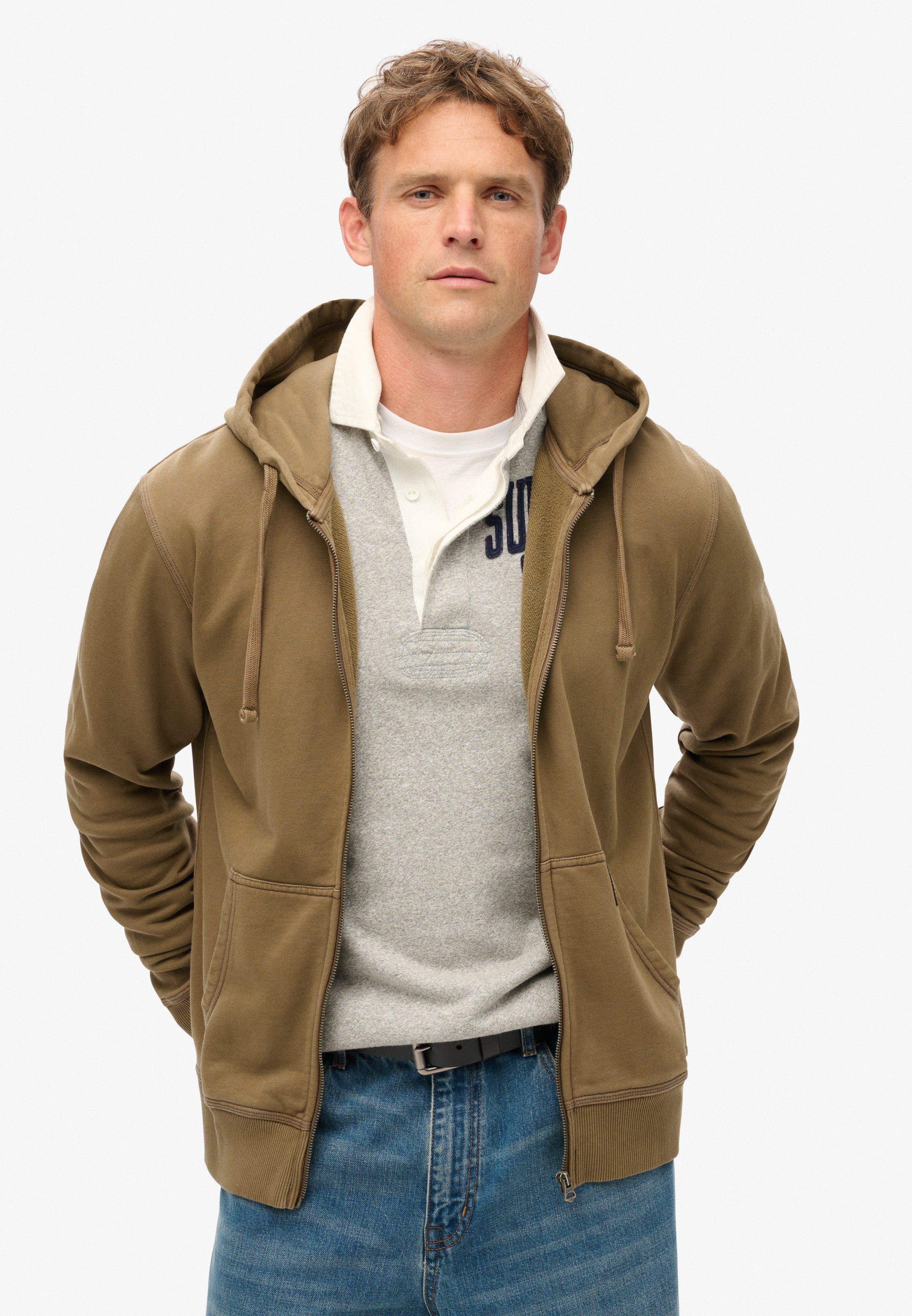 Contrast Stitch Relaxed Zip Hoodie