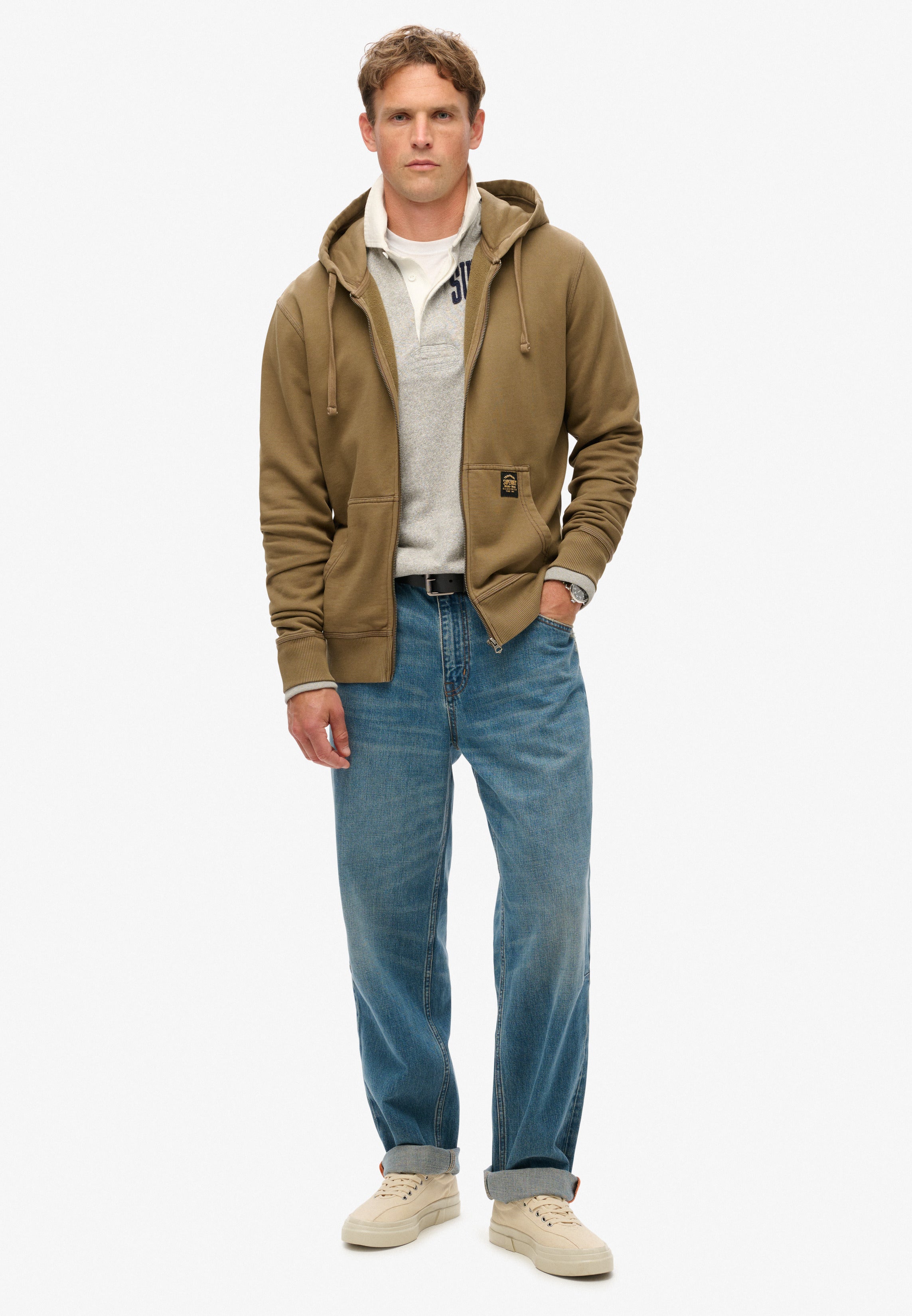 Contrast Stitch Relaxed Zip Hoodie