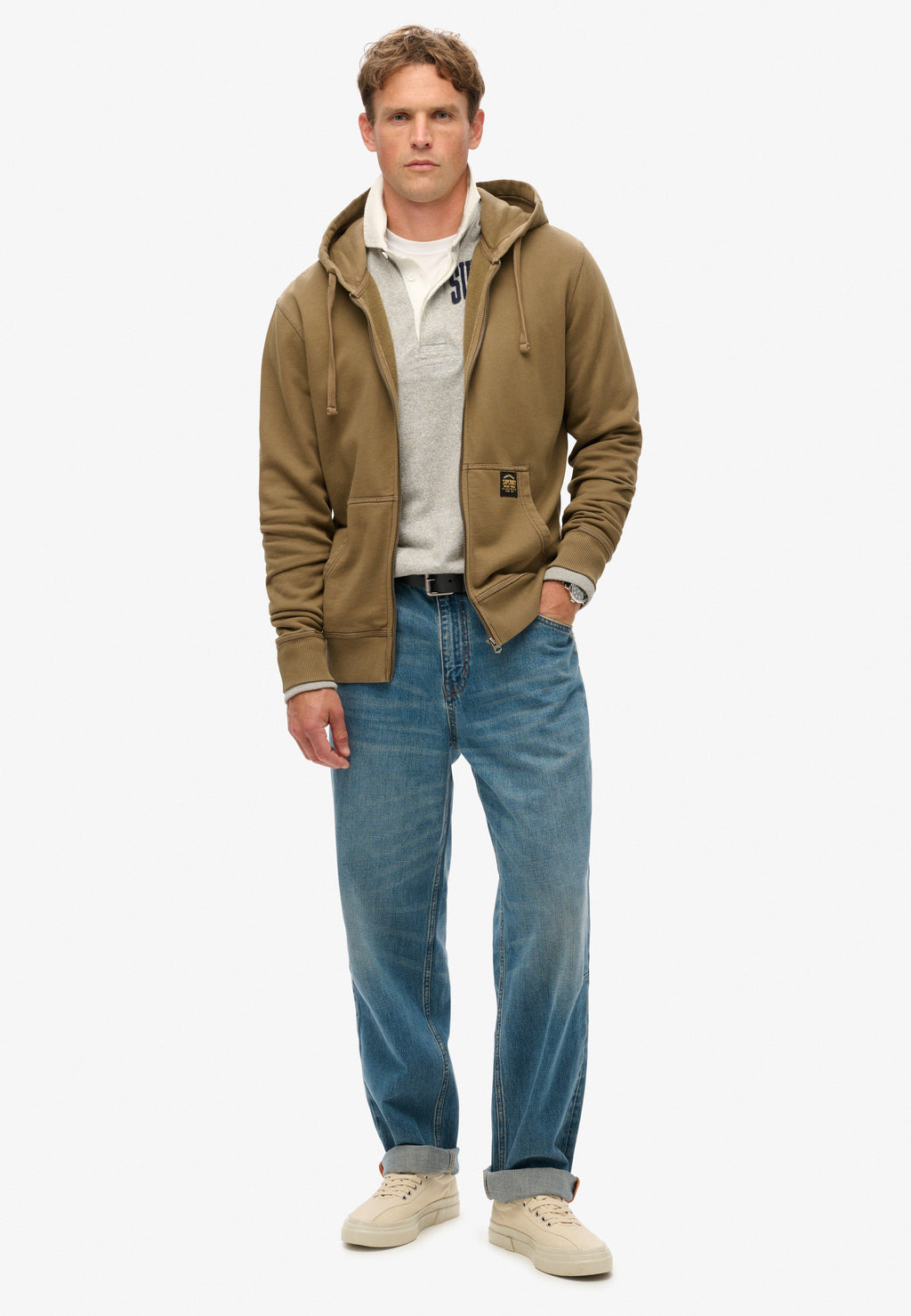 Contrast Stitch Relaxed Zip Hoodie