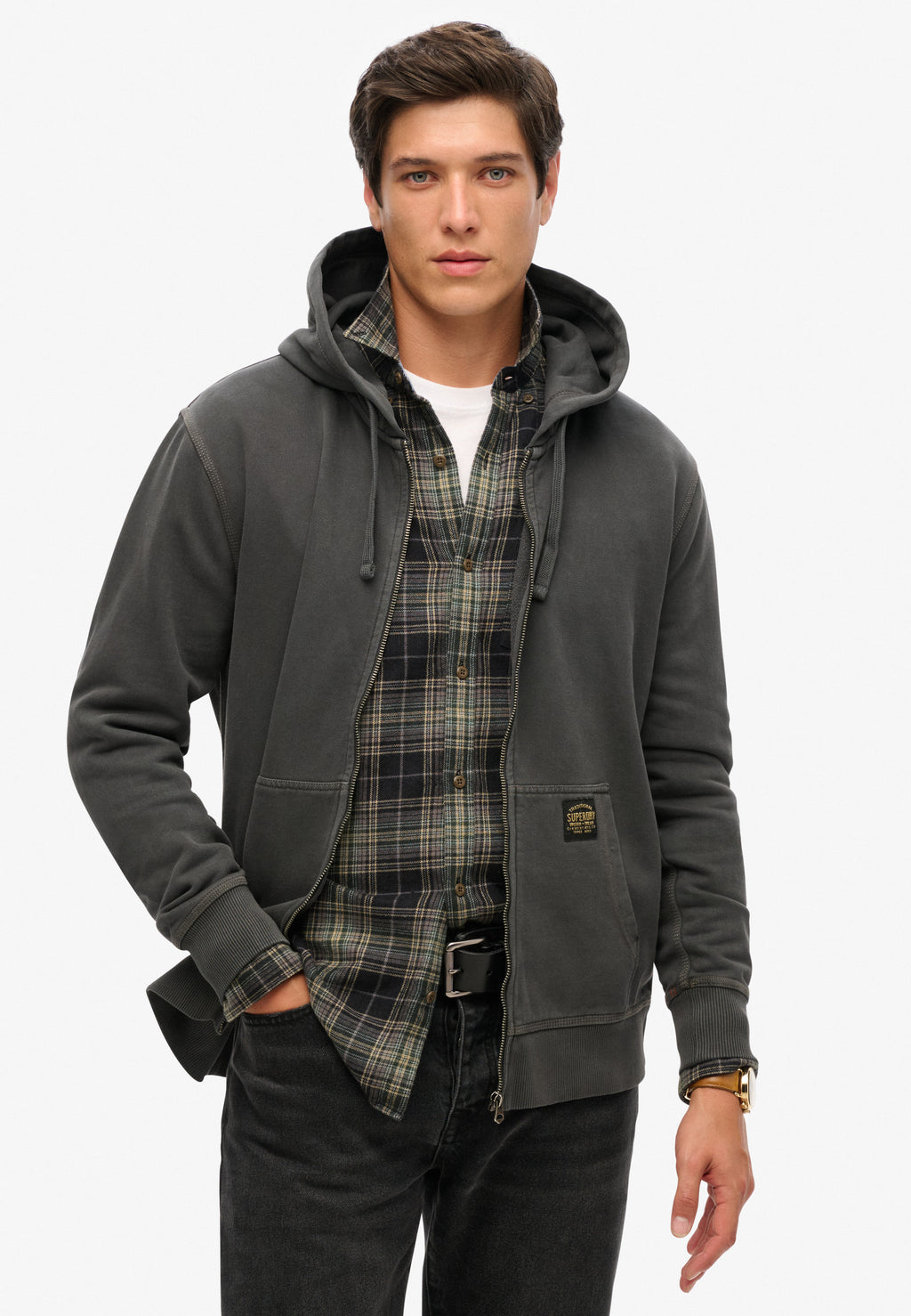 Contrast Stitch Relaxed Zip Hoodie
