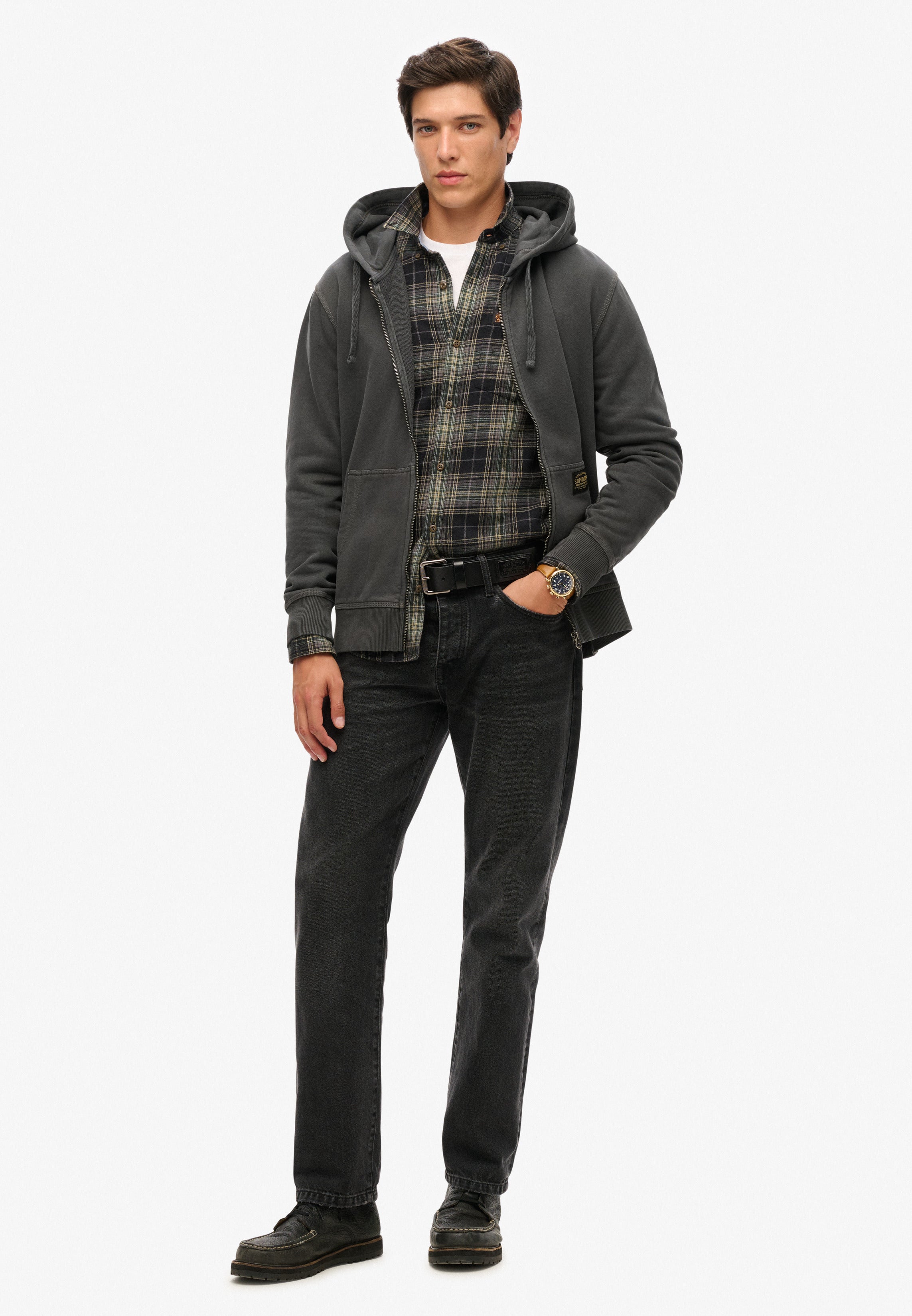 Contrast Stitch Relaxed Zip Hoodie