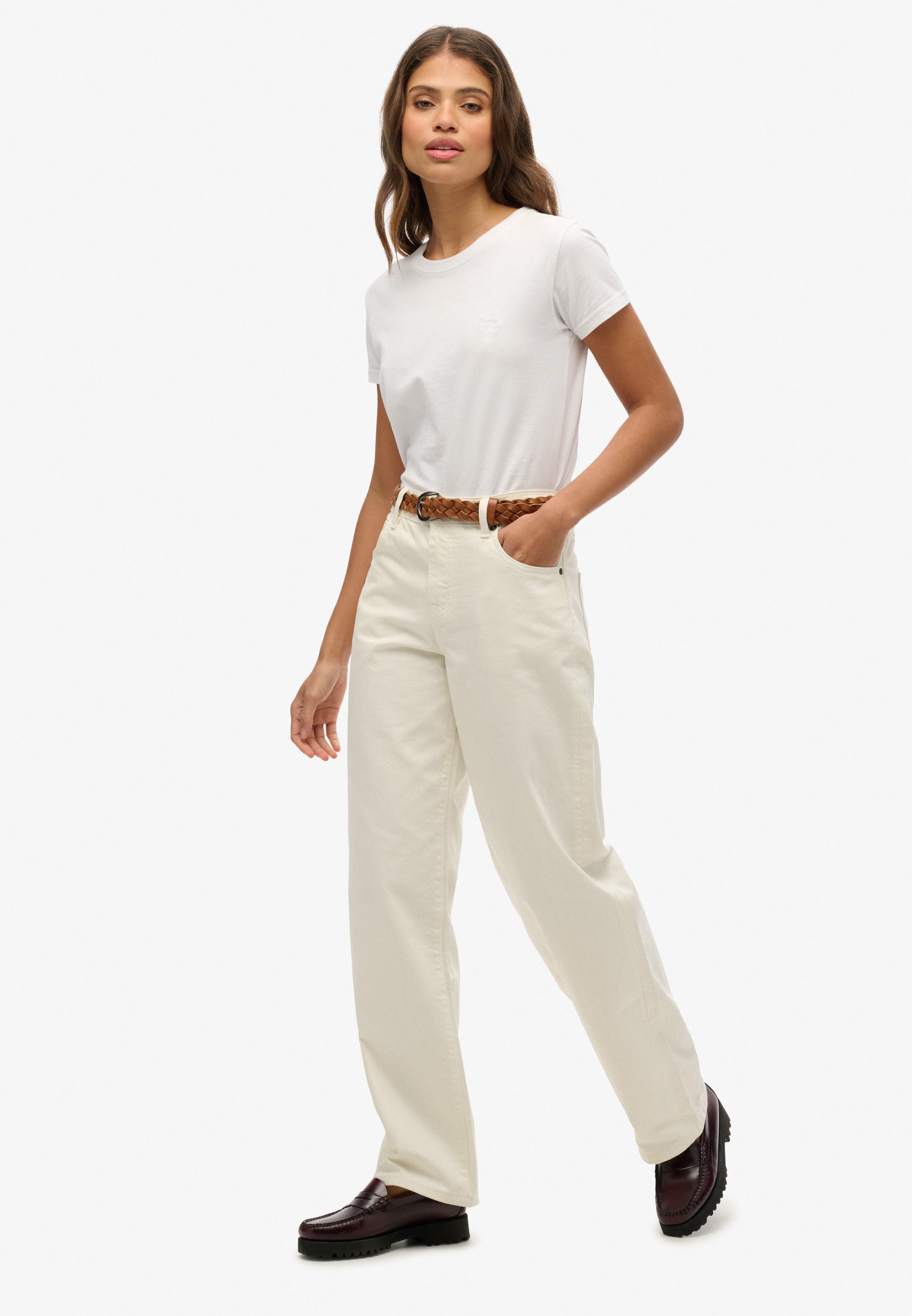 بنطلون جينز واسع الساقين بخصر متوسط ​​الارتفاع