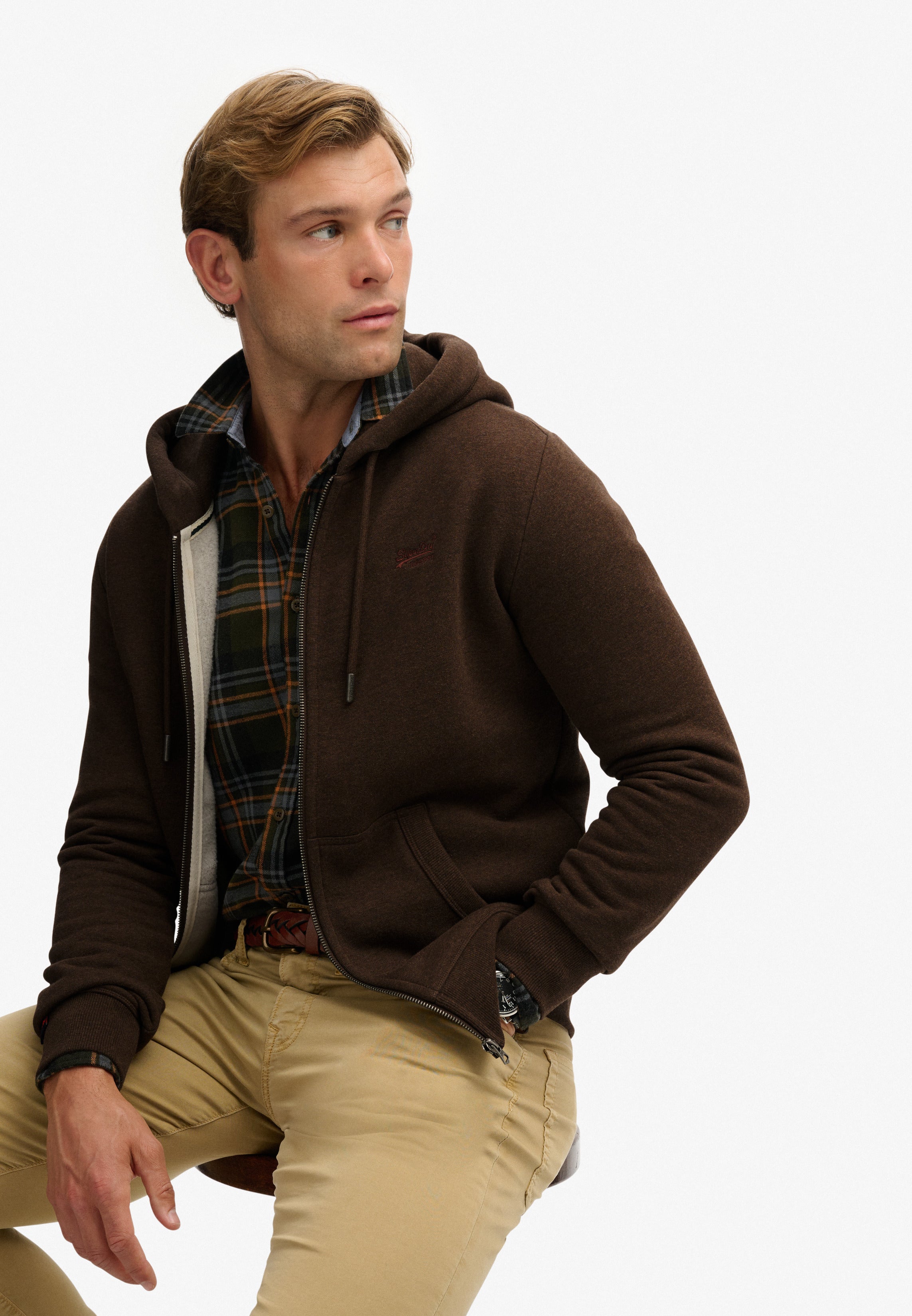 Essential Logo Half Brushed Zip Hoodie