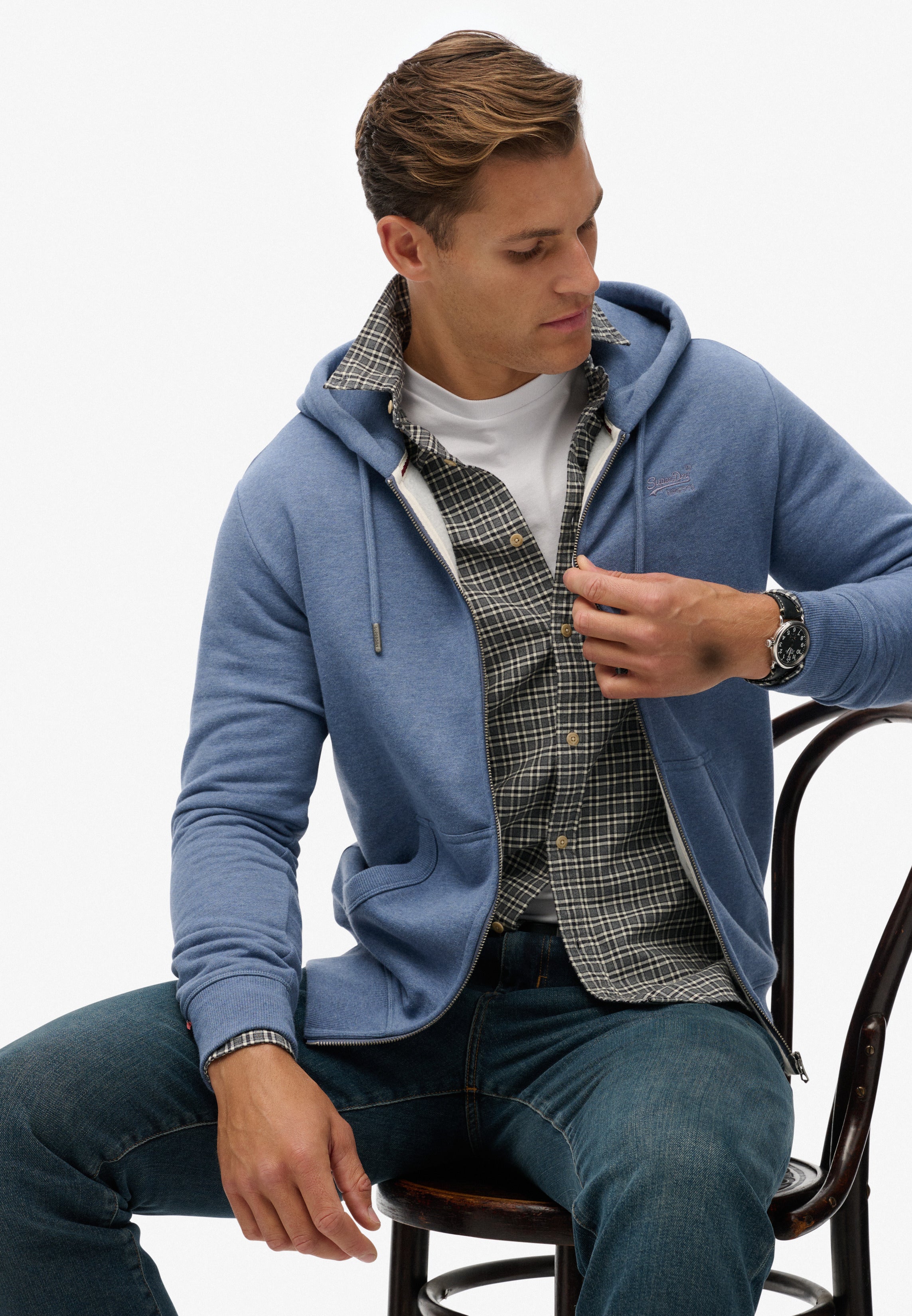 Essential Logo Half Brushed Zip Hoodie