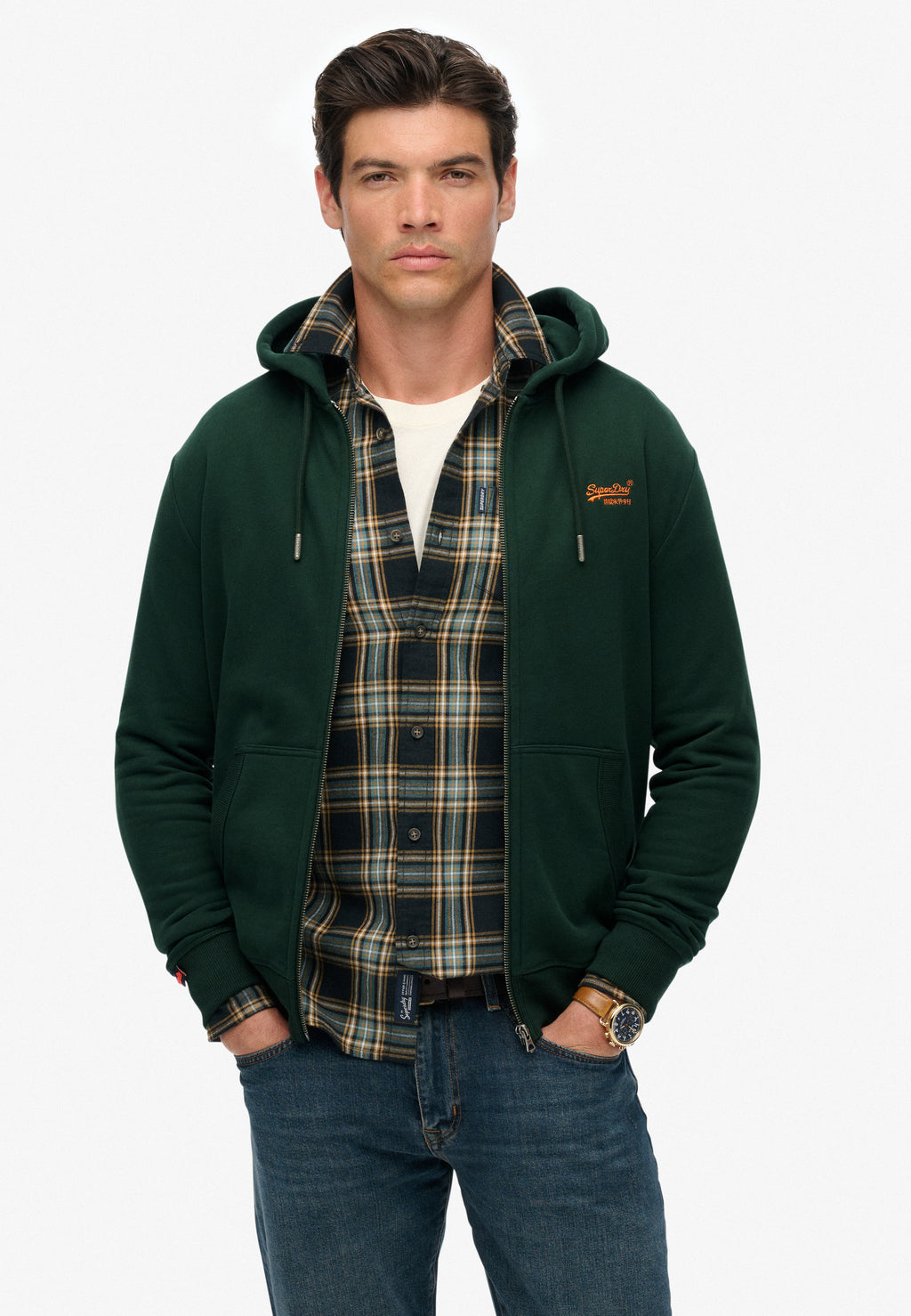 Essential Logo Half Brushed Zip Hoodie