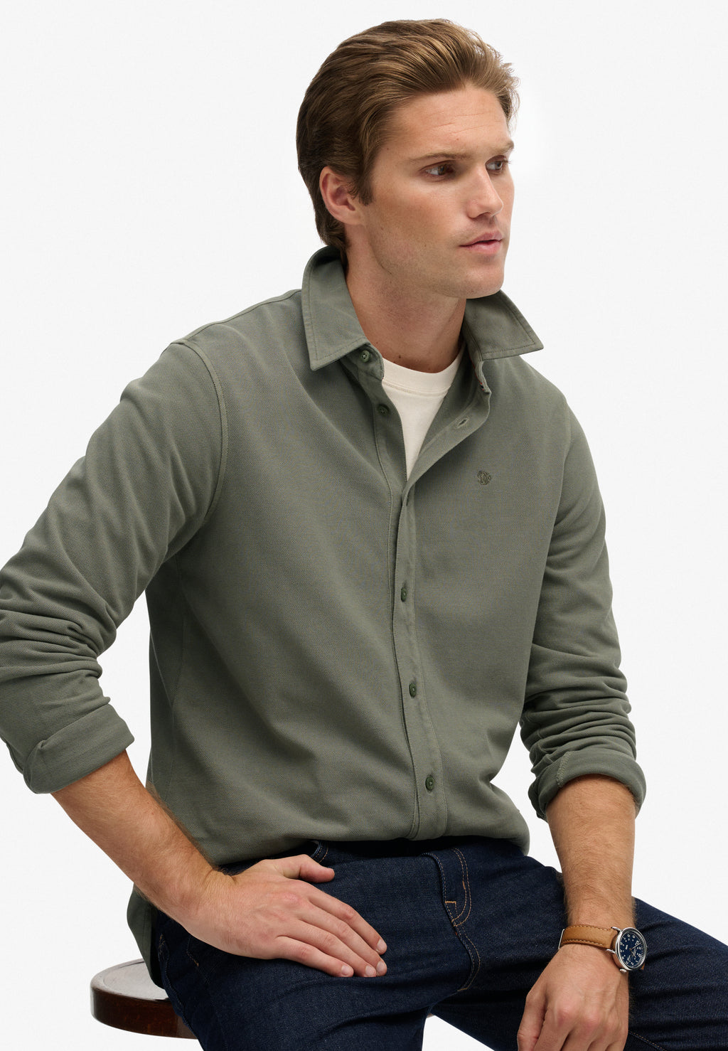 Vintage Destroy Pique Long Sleeve Shirt