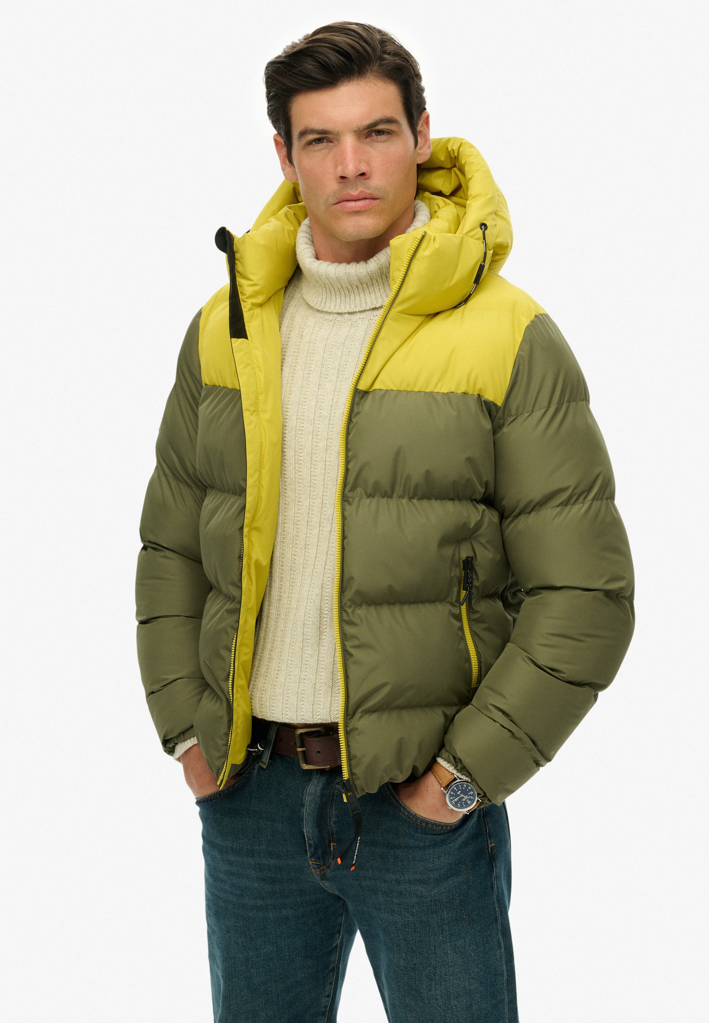 Colourblock Hooded Puffer Jacket