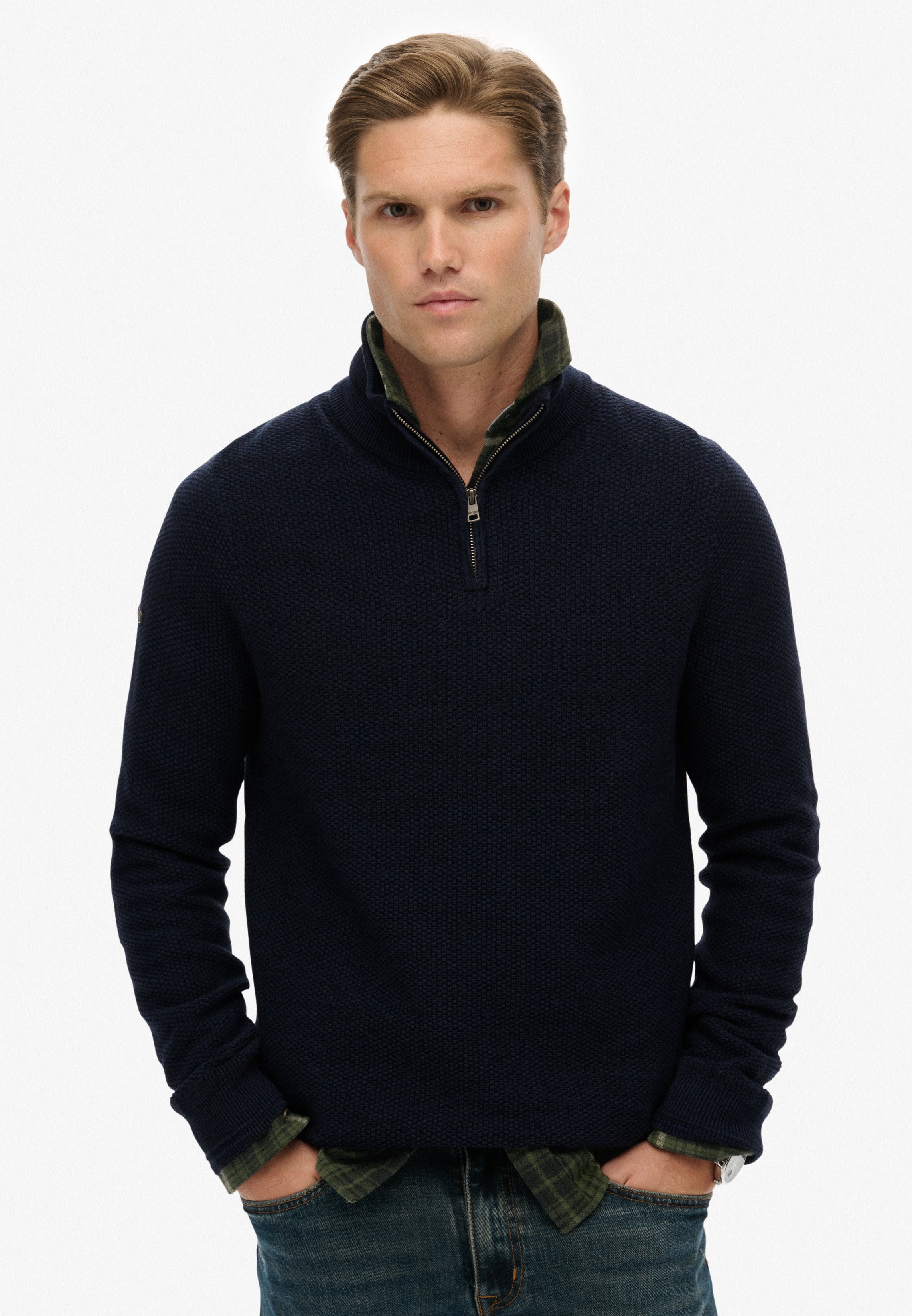 Cotton Texture Half-Zip Jumper