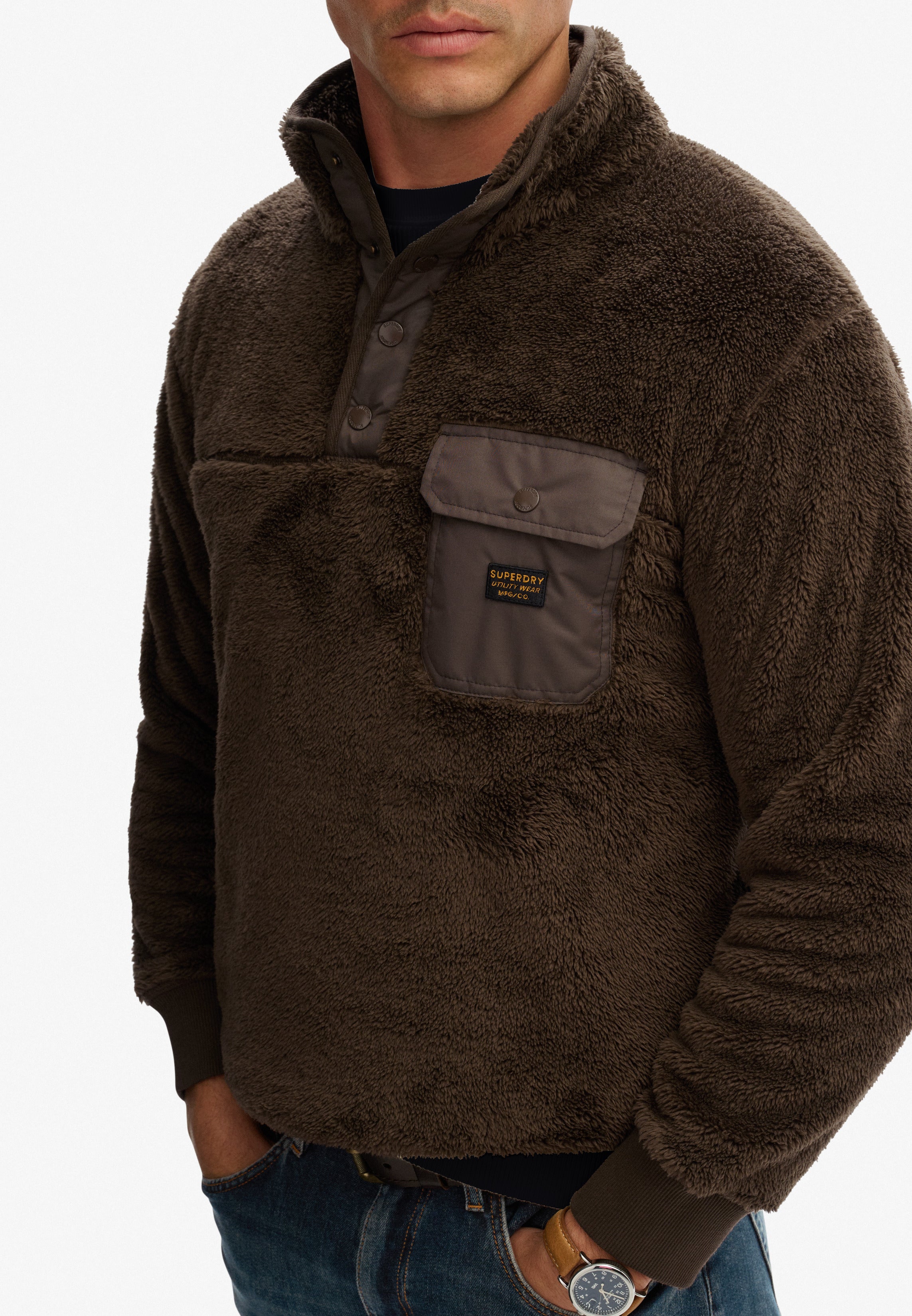 High Pile Fleece Henley Jumper