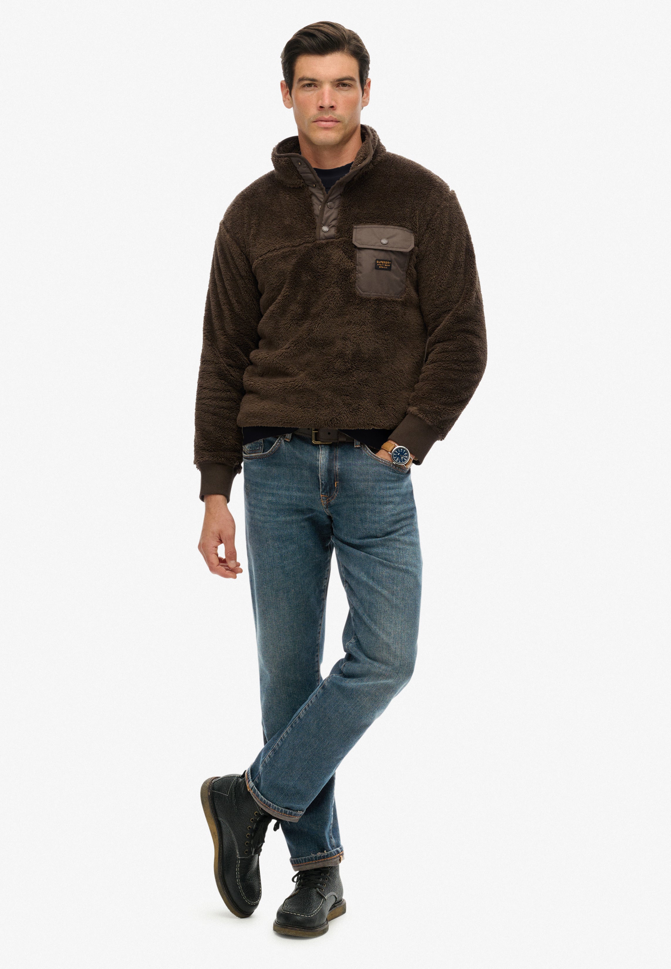 High Pile Fleece Henley Jumper