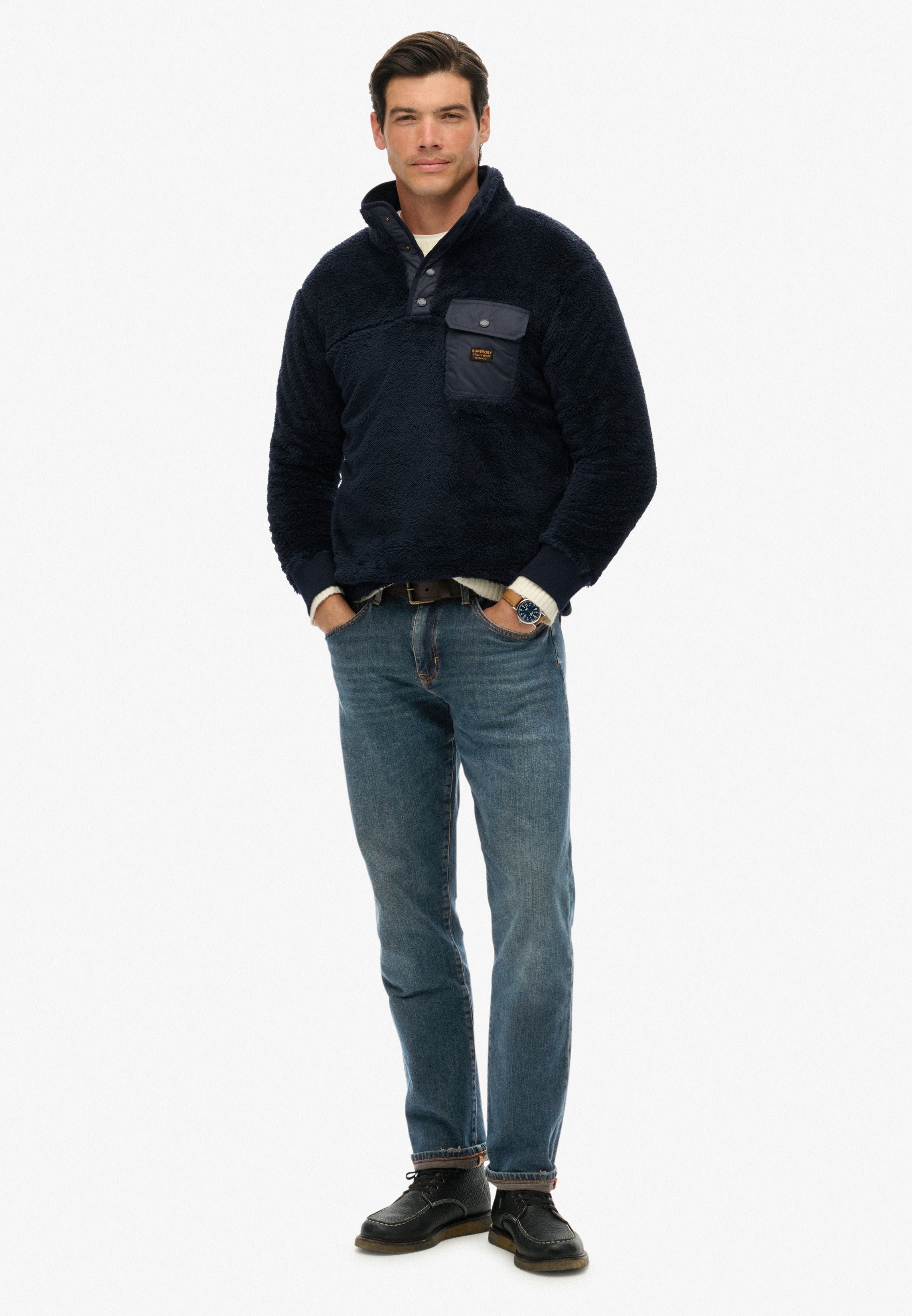 High Pile Fleece Henley Jumper