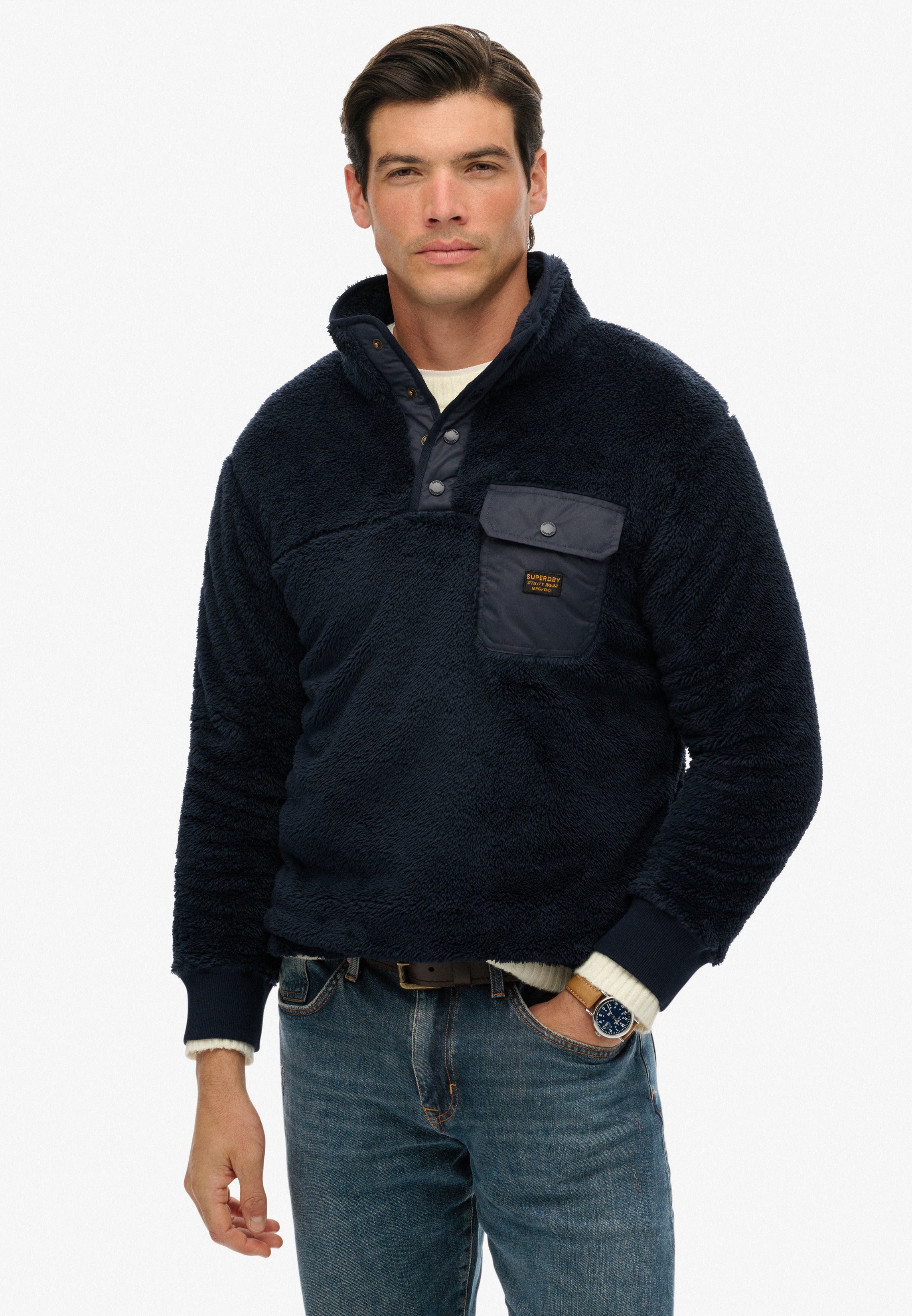 High Pile Fleece Henley Jumper