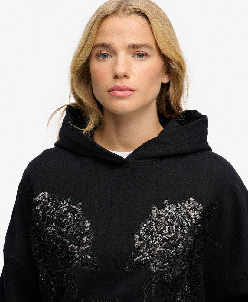Tattoo Embellished Oversized Hoodie