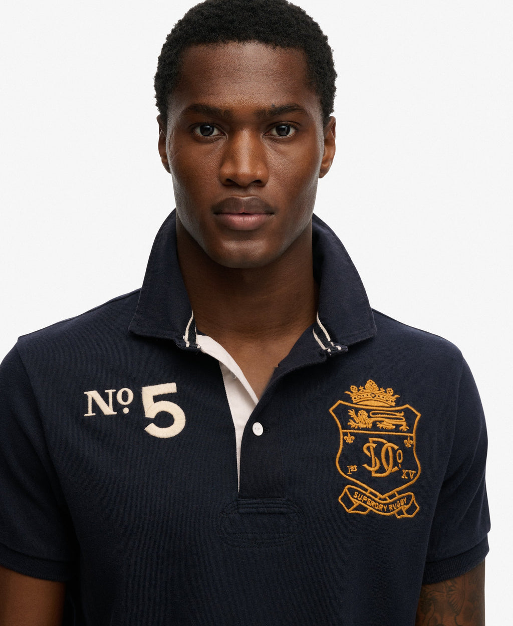Double Emblem Jersey Short Sleeve Rugby Polo Top