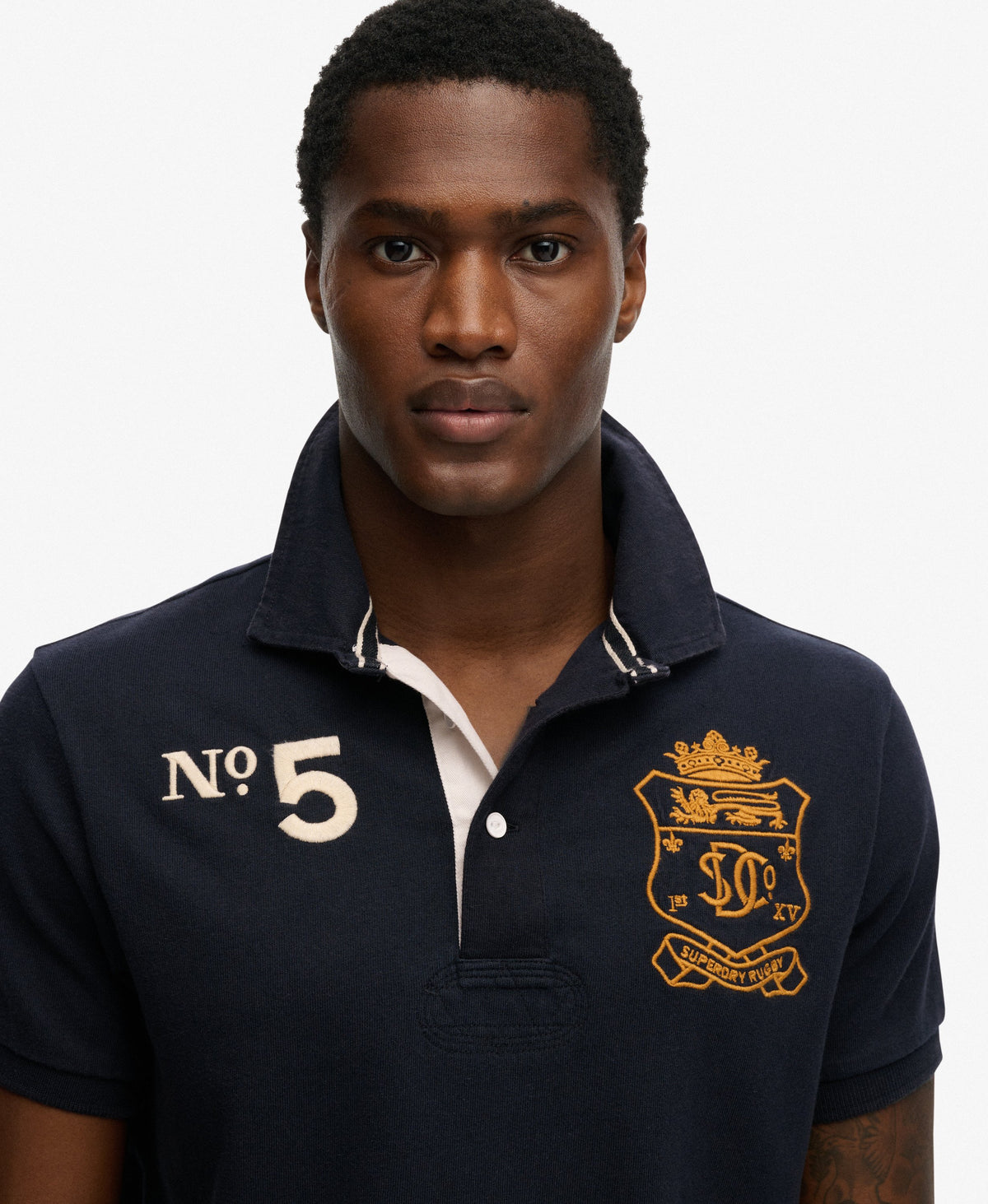 Double Emblem Jersey Short Sleeve Rugby Polo Top
