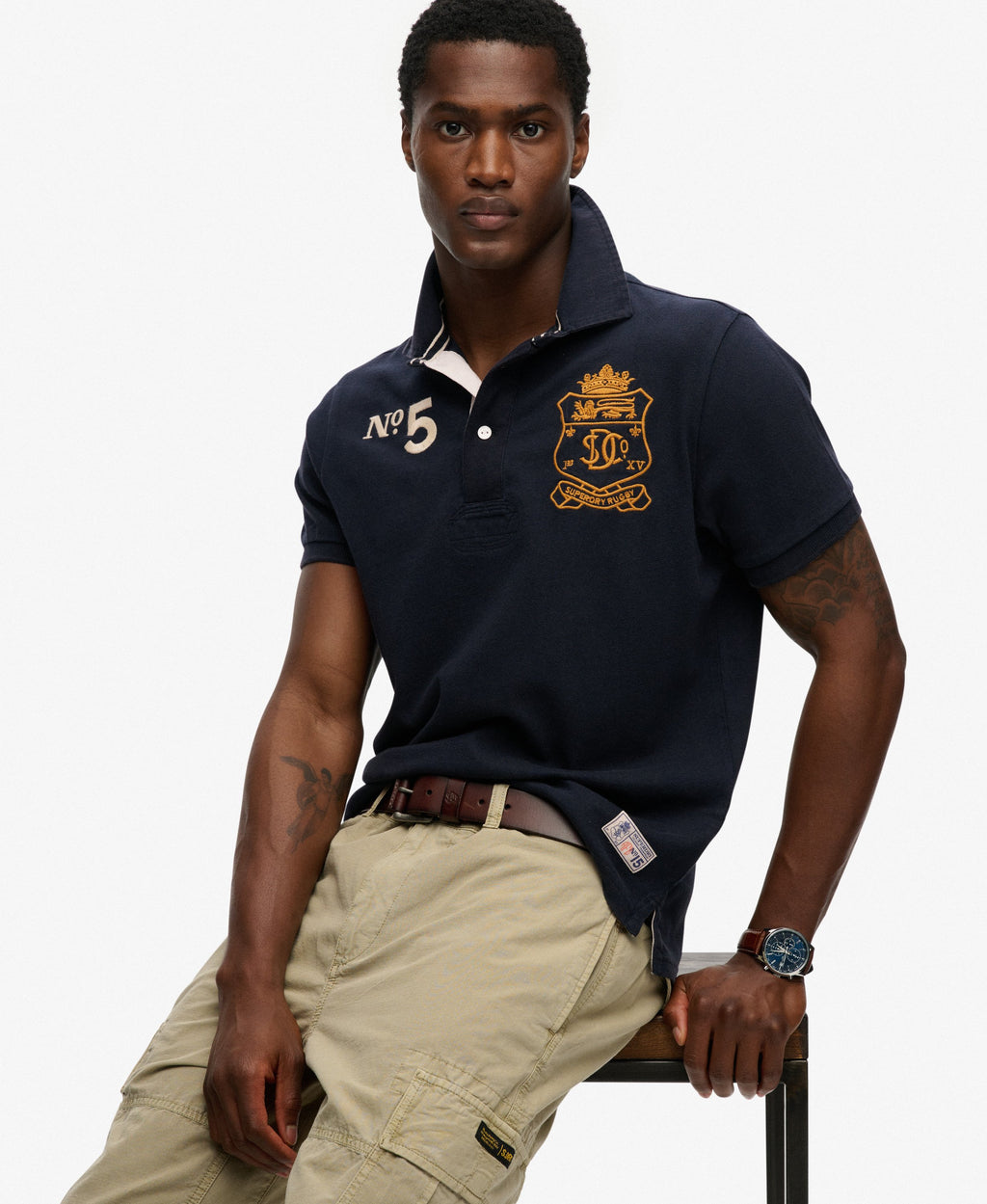 Double Emblem Jersey Short Sleeve Rugby Polo Top