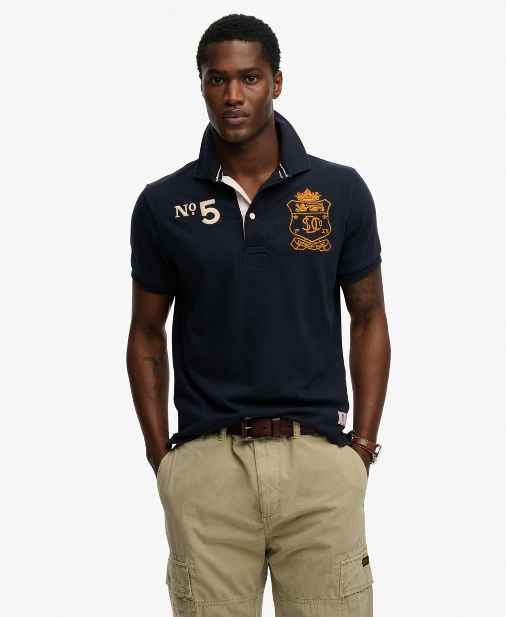 Double Emblem Jersey Short Sleeve Rugby Polo Top