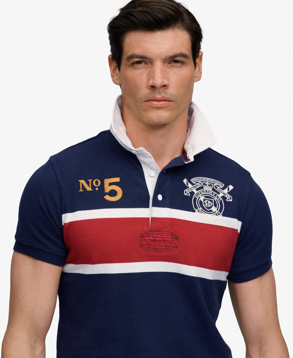 Double Emblem Jersey Short Sleeve Rugby Polo Top