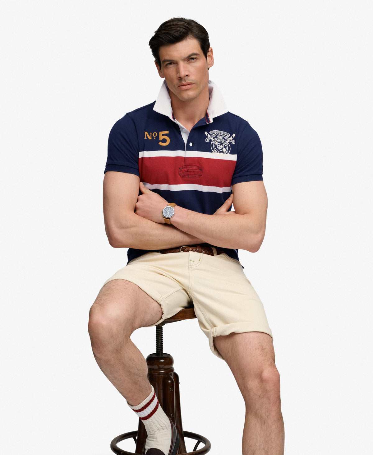 Double Emblem Jersey Short Sleeve Rugby Polo Top