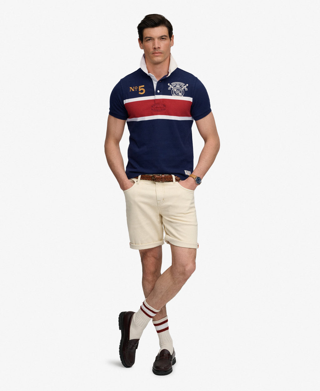 Double Emblem Jersey Short Sleeve Rugby Polo Top