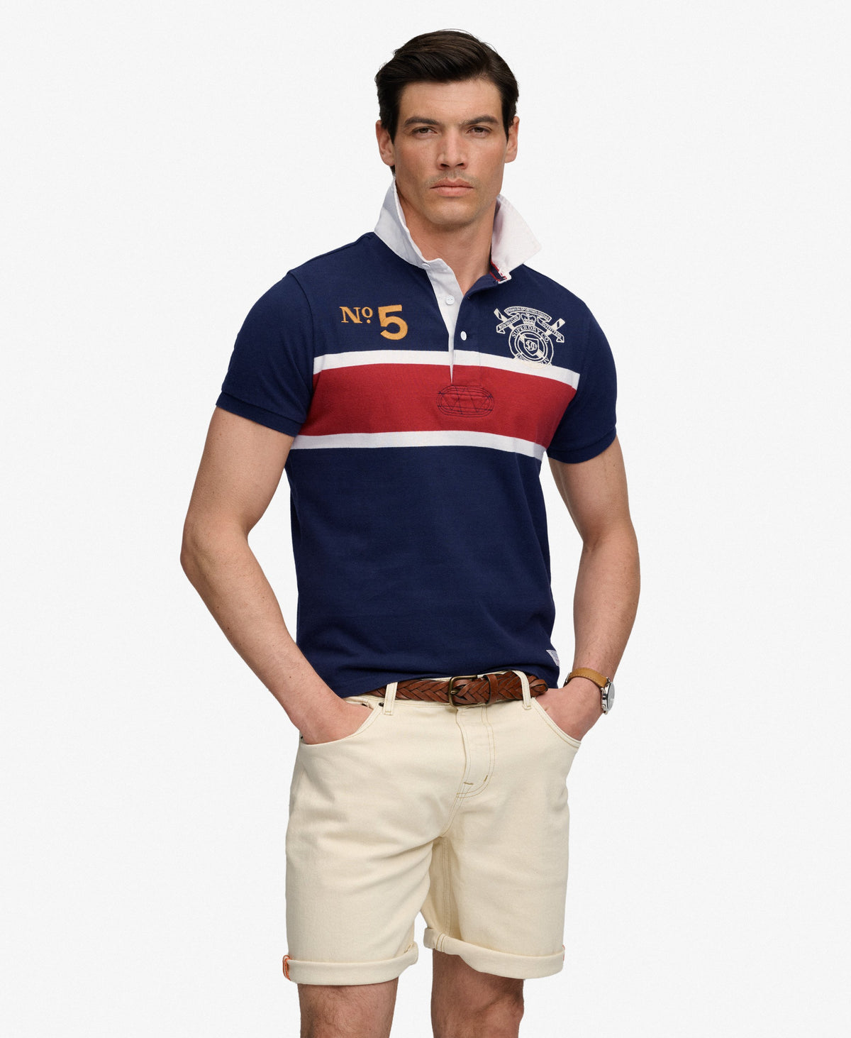 Double Emblem Jersey Short Sleeve Rugby Polo Top